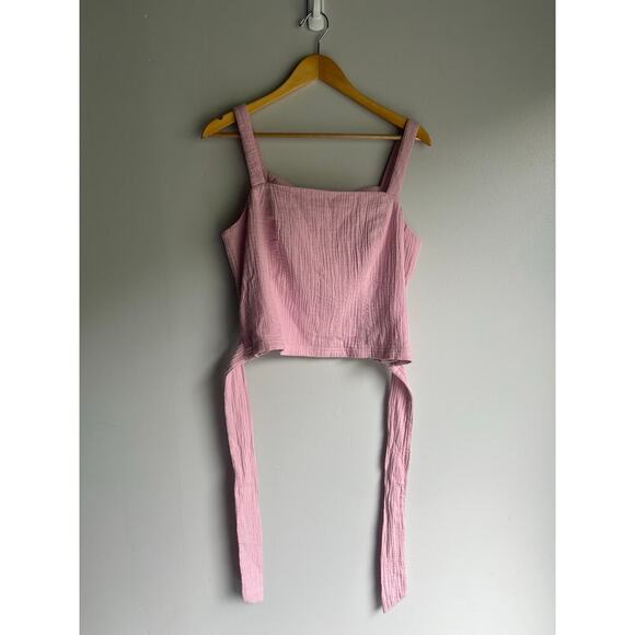 Anthropologie Smocked Pink Bow Tie Back Womens Large Gauzy Dollcore Princess - Picture 5 of 11